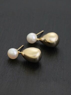 Tear Drop Pearl Earrings  925 Sterling Silver Mallorca Pearl 14k Gold Plated